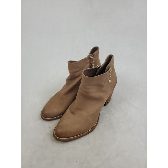 Sam Edelman Ankle Boots Womens Size 7 Brown Leather Zip Up Block Heel - Picture 1 of 9